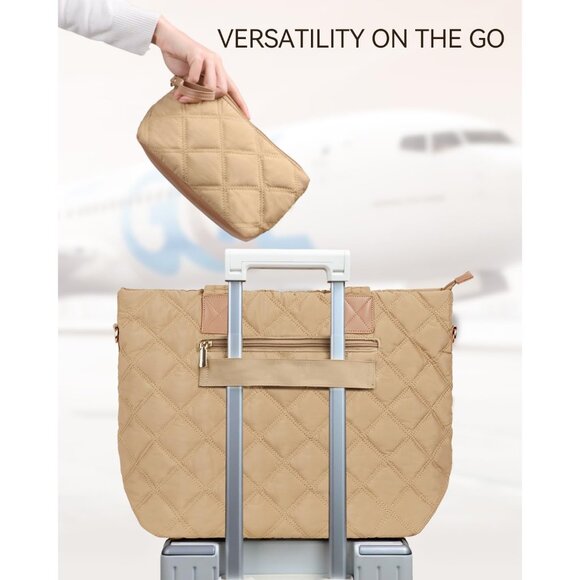 Prite Women Brown Polyester Compartment Quilted Puffer Shoulder Tote Work Bag - Picture 6 of 7